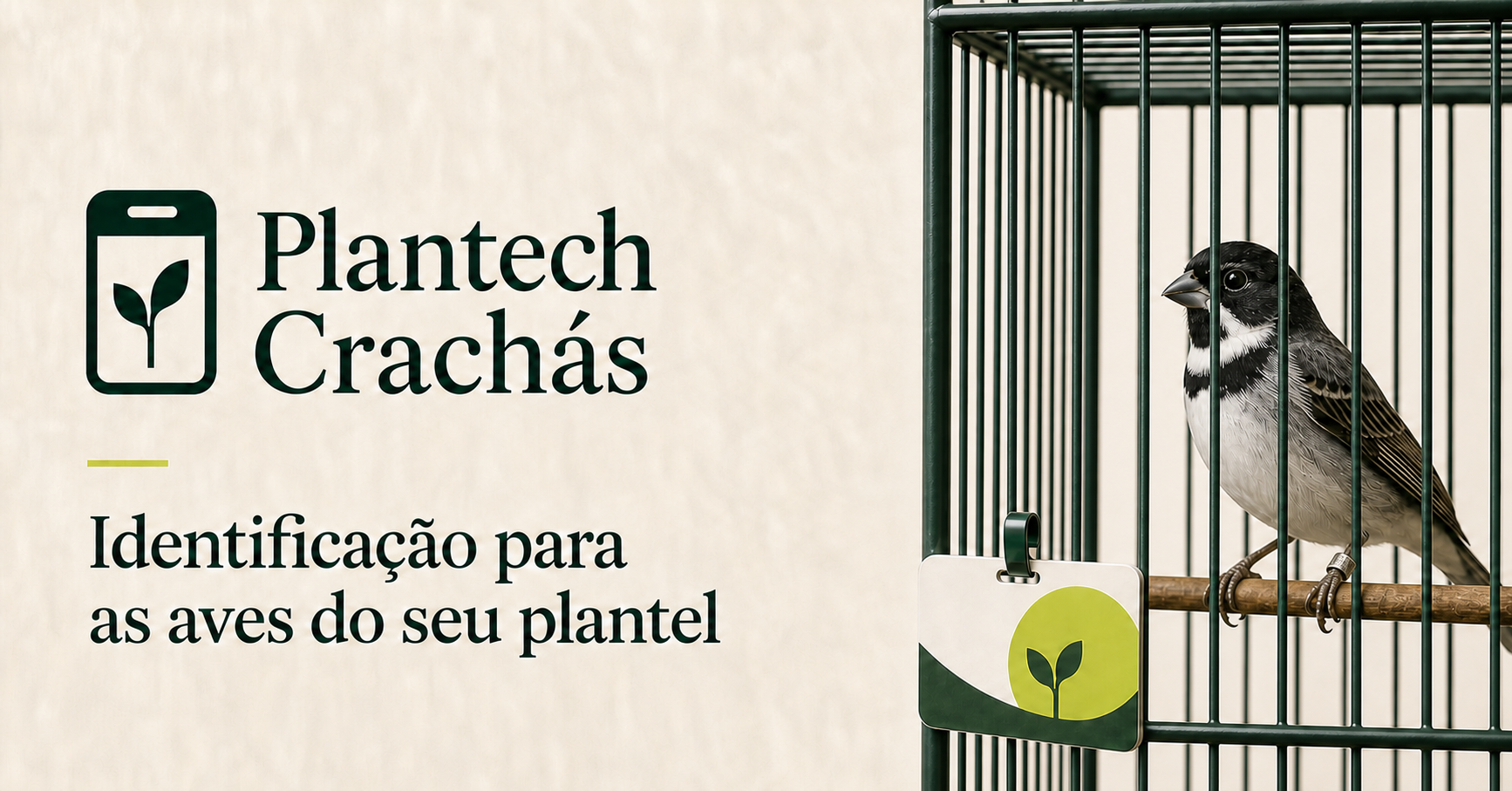 Coleiro anilhado em gaiola com crachá de identificação Plantech